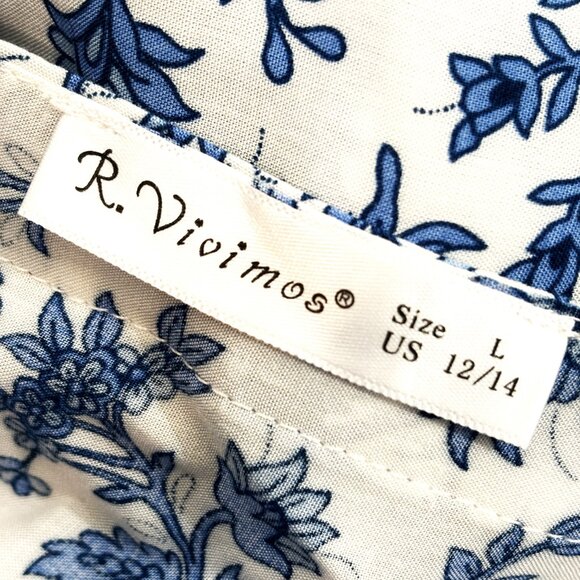 R.Vivimos Summer Floral Print Maxi Short Bell Sleeve Dress Size L - Picture 15 of 15